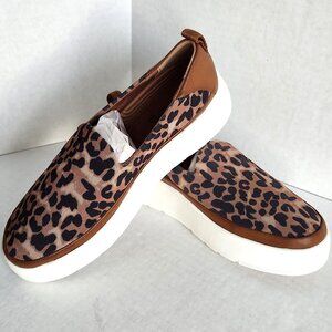 BareTraps Women’s Nevin Platform 6.5 M Auburn/Leopard Slip-on Wedge Sneakers NEW
